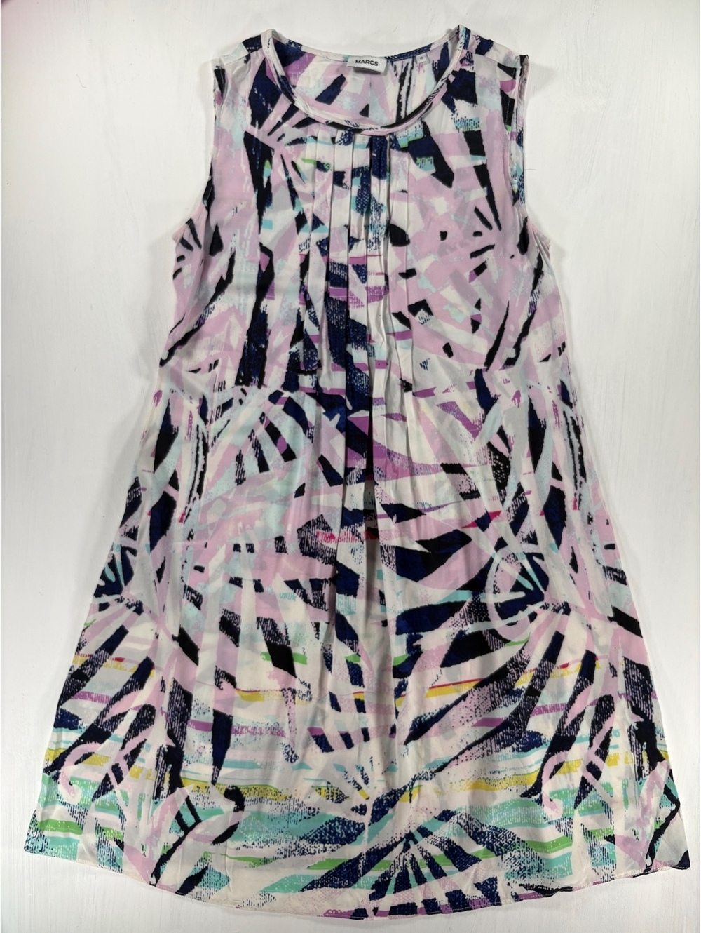Marcs 100% Silk Abstract Print Sleeveless Shift Dress Pastel Size 6